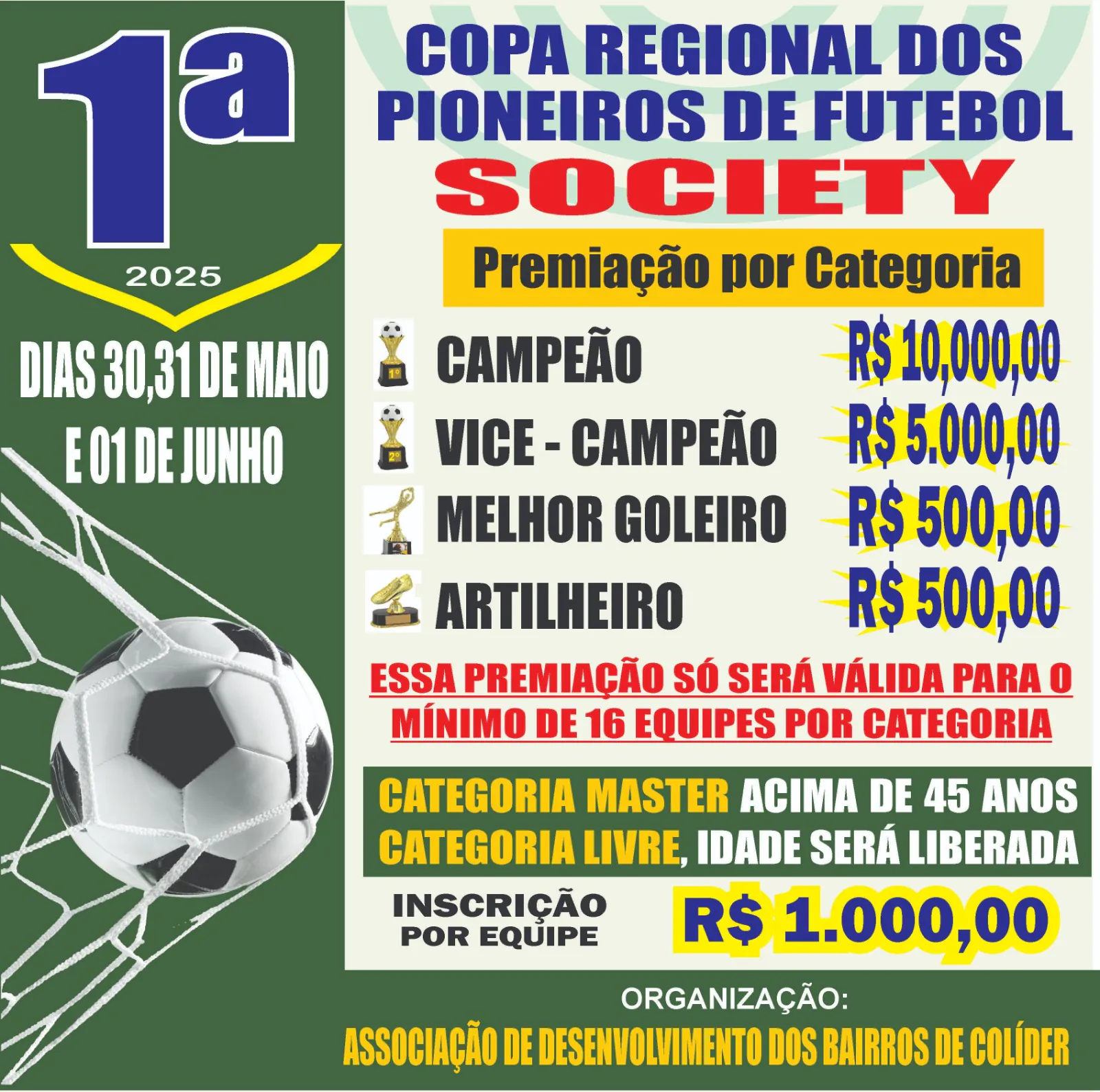 📣 Vem aí a 1ª Copa Regional dos Pioneiros de Futebol Society! 🏆 Troféu Adauto Cardoso