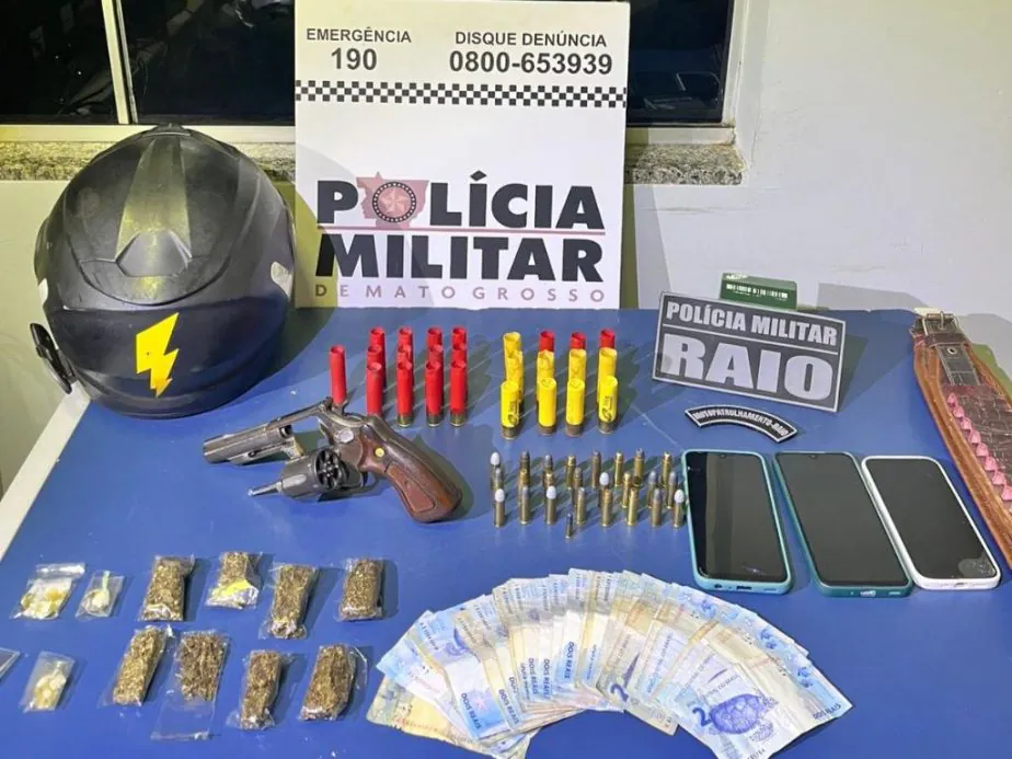 Policia Militar conduz seis pessoas e apreende arma de fogo e drogas em Sinop