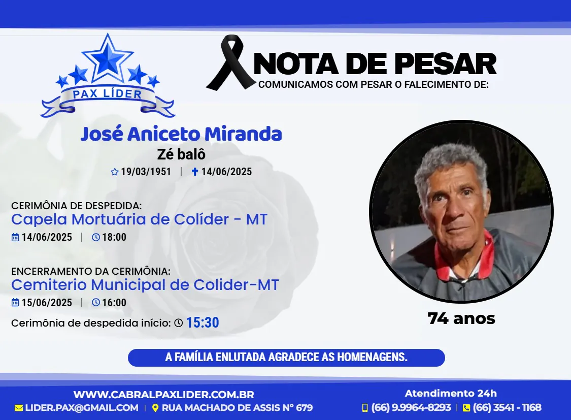 Nota de Pesar – José Aniceto Miranda (Zé Balô)