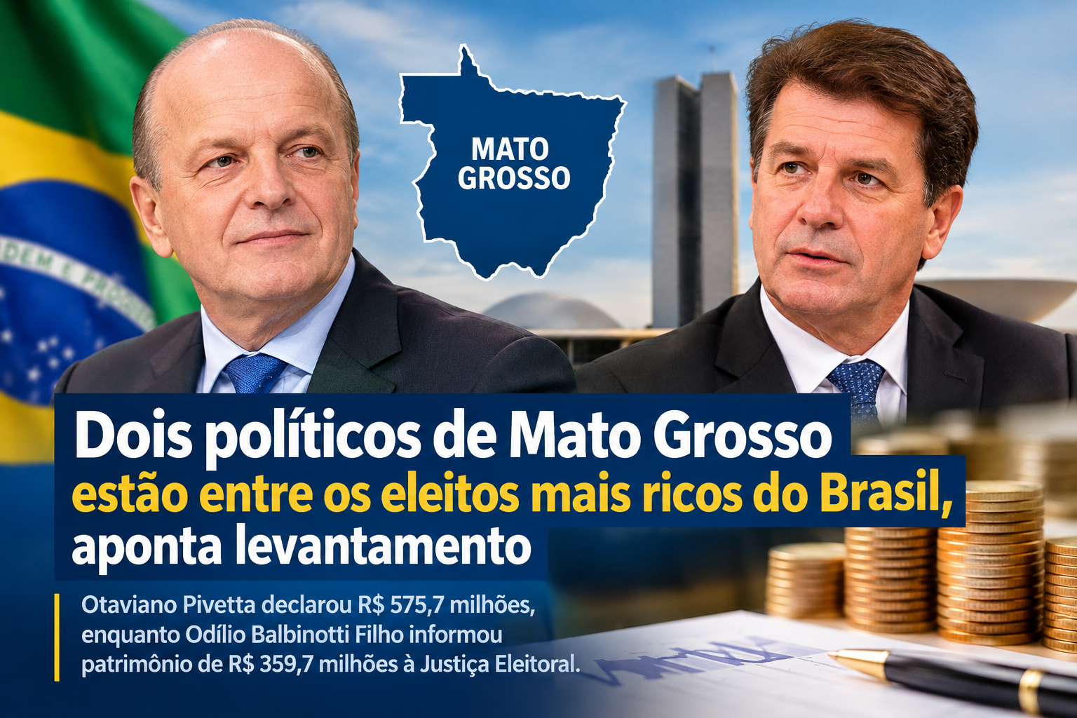 Dois políticos de Mato Grosso estão entre os eleitos mais ricos do Brasil, aponta Folha